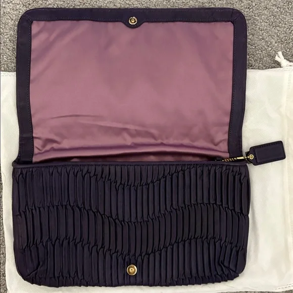 Coach Madison Gathered Dark Purple Pleated Clutch - Picture 4 of 10